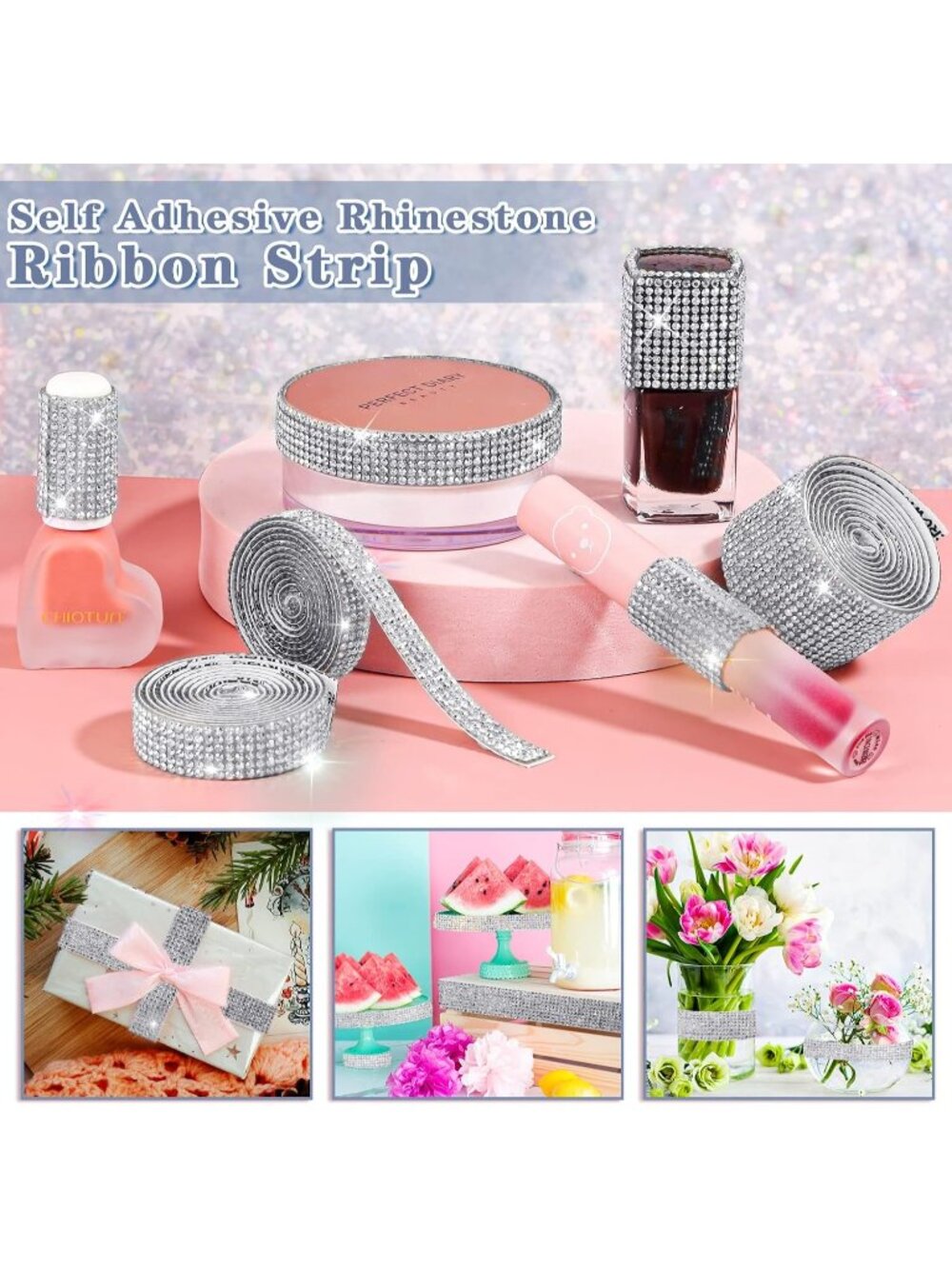 New 8 Rolls Rhinestone Ribbons8 Yard Silver Self Adhesive Rhinestone Ribbon - Picture 4 of 6